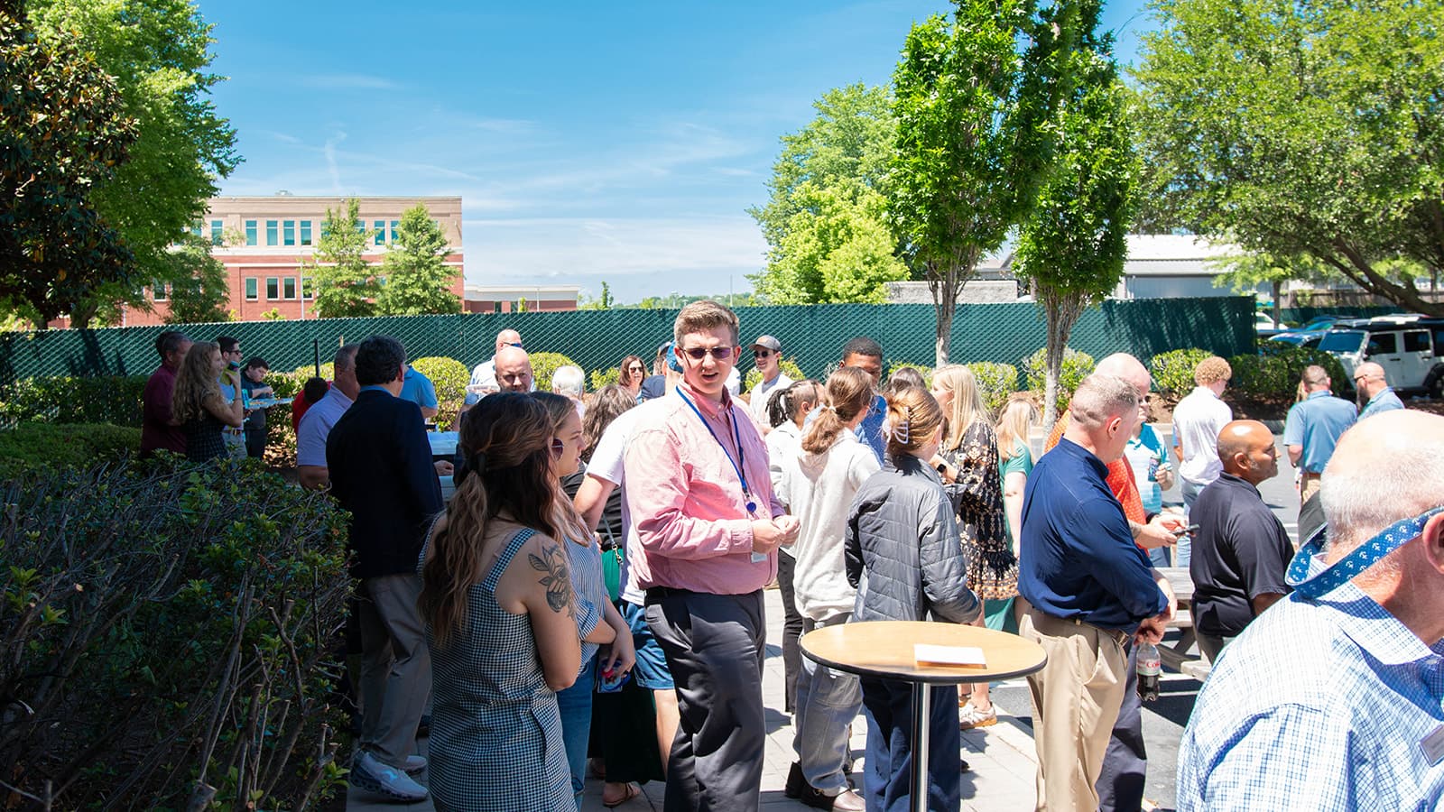 QWERKY AI headquarters ribbon-cutting guests enjoy drinks, snacks, and a Biergarten Platter from local Columbia, SC food truck, The Wurst Wagon